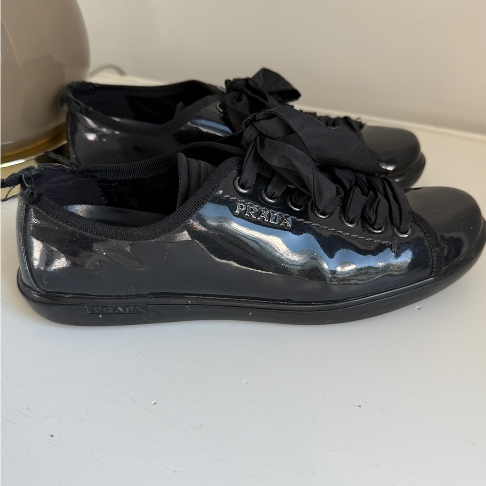 Prada patent leather navy sneakers - size 37.5